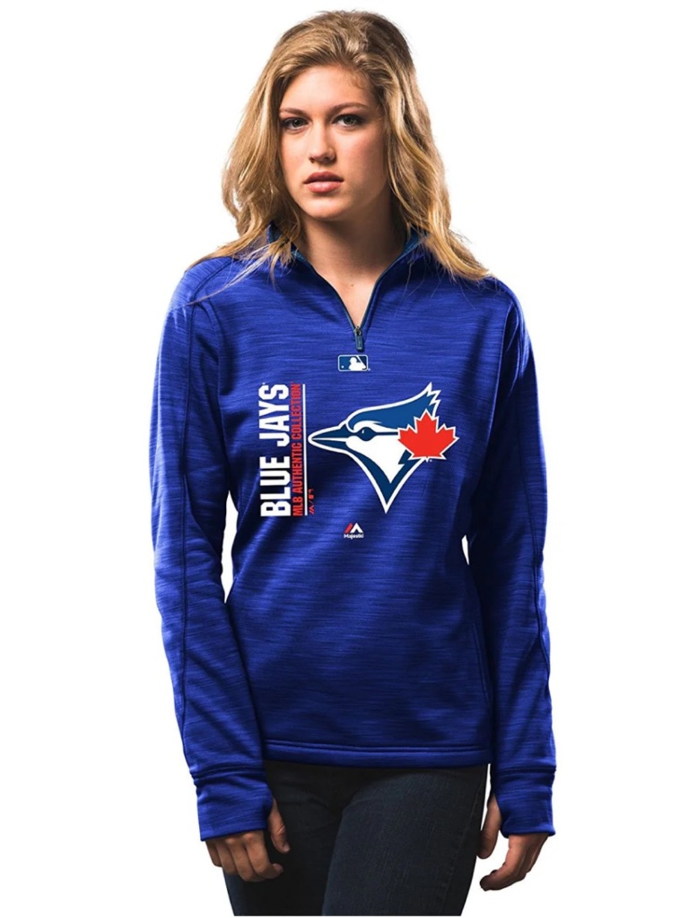 TORONTO BLUE JAYS Women's Team Icon Streak 1/4 Zip Fleece Sweatshirt Size Medium